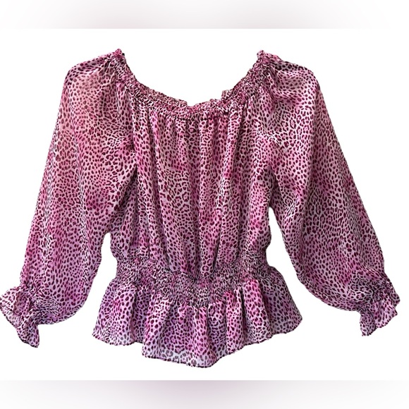 NWOT INC International Concepts Pink Leopard On/Off Shoulder Peplum Blouse Sz M - Picture 3 of 10